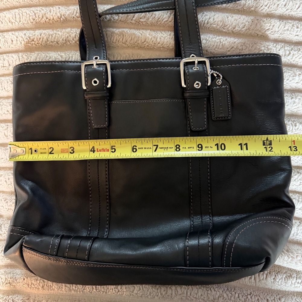 Coach Hampton Vintage Black Leather Tote Bag Buckle Shoulder Bag F11201 - Picture 7 of 14